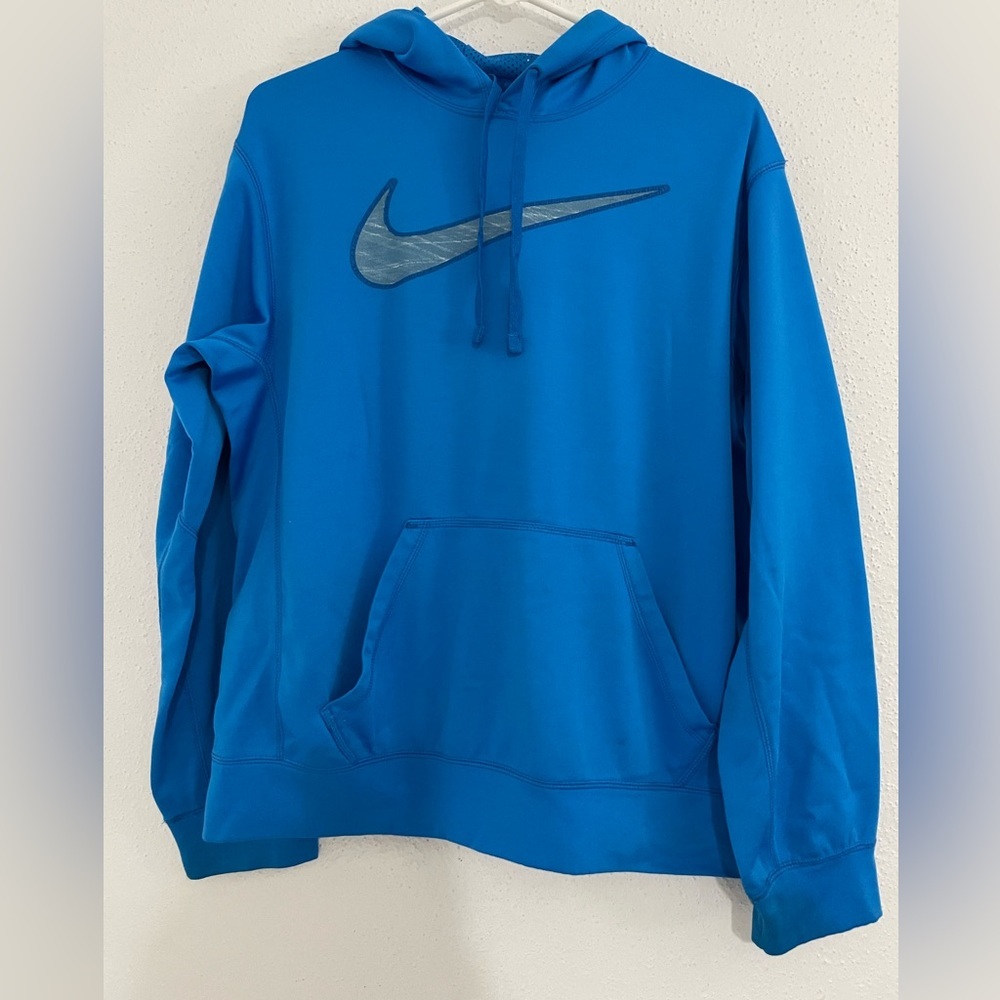 Men Nike Therma-Fit Casual Active Wear Blue Pullover Hoodie Sm Mesh Lined Hood